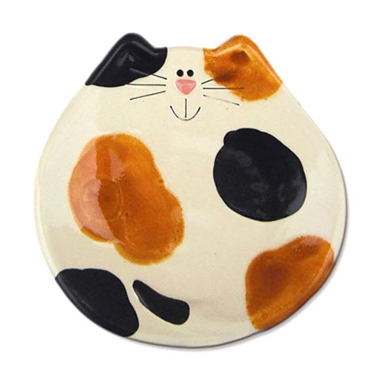 ceramic calico cat dish spoon rest