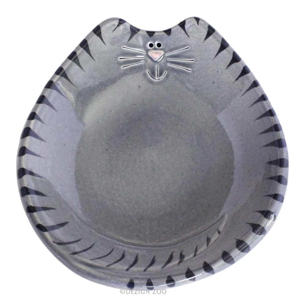 ceramic gray tiger cat feeding dish