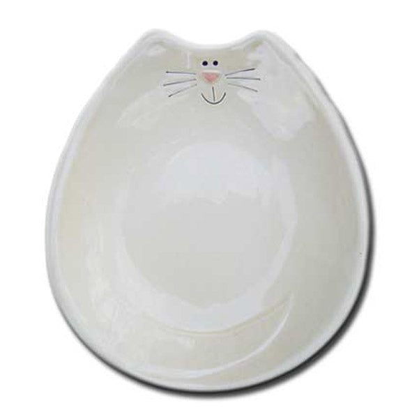 ceramic white cat feeding dish